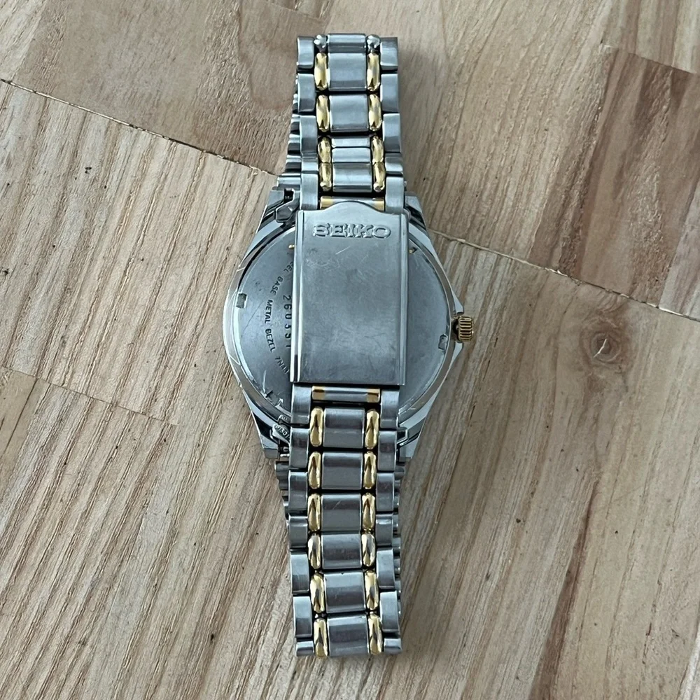 Seiko Vintage Men’s Watch Gray Dial Two-Tone Bracelet Date Window New Crystal